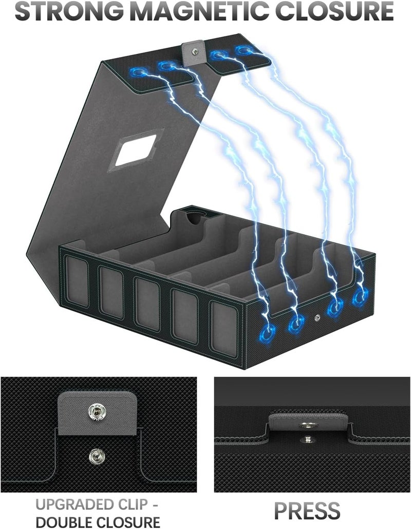 Gomyrod Trading Card Storage Box , 5-Row Card Case with Commander Display & Portable Handle, 4200+ MTG Deck Box Compatible for MTG/TCG/Magic Cards, 30 Colorful Divider, 8 Card Supporters (Black & Grey) - Image 4